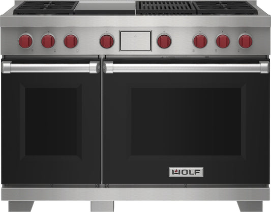 Wolf DF48450CGBKPLP 48" Dual Fuel Range - 4 Burners, Infrared Charbroiler And Infrared Griddle