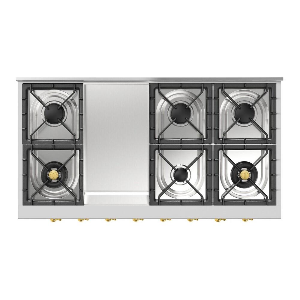 Ilve UHCP48FNSSGLP Ilve Uhcp48Fnssglp Nostalgie Ii 48 Inch Built-In Gas Rangetop With Griddle, In Stainless Steel (Liquid Propane, Brass)