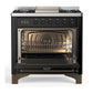Ilve UM36FQNR3BKBLP Ilve Um36Fqnr3Bkblp Majestic Iii 36 Inch Dual Fuel Range With 6 Black Brass Burners And Griddle, Dual Function Burner Up To 25,000 Btu (Solid Door, Glossy Black, Burnished, Liquid Propane)