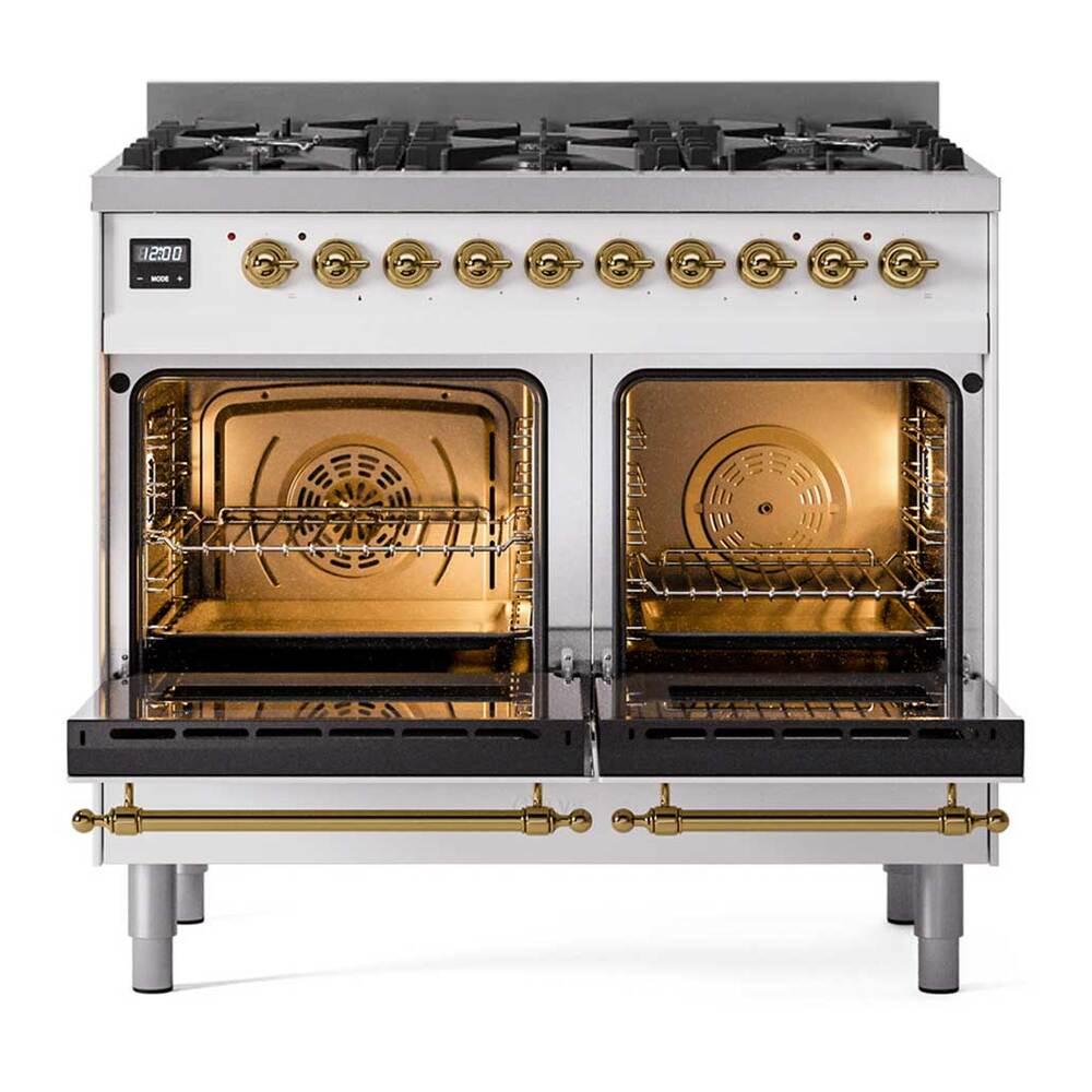Ilve UPD406NMPWHG Ilve Upd406Nmpwhg Nostalgie Ii 40 Inch Dual Fuel Range With 6 Total Black Brass Burners (Limited Edition) (Natural Gas, White)