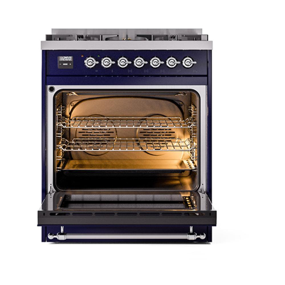 Ilve UN30NMPMBCLP Ilve Un30Nmpmbclp Nostalgie Ii Noblesse 30" Dual Fuel Range (Liquid Propane, Triple Glass Door, Midnight Blue, Chrome)