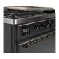 Ilve UM48FSQNR3MGB Ilve Um48Fsqnr3Mgb Majestic Iii 48 Inch Dual Fuel Range With 5 Black Brass Burners, Griddle And French Top, Dual Function Burner Up To 25,000 Btu (Natural Gas, Solid Door, Graphite Matte, Burnished)