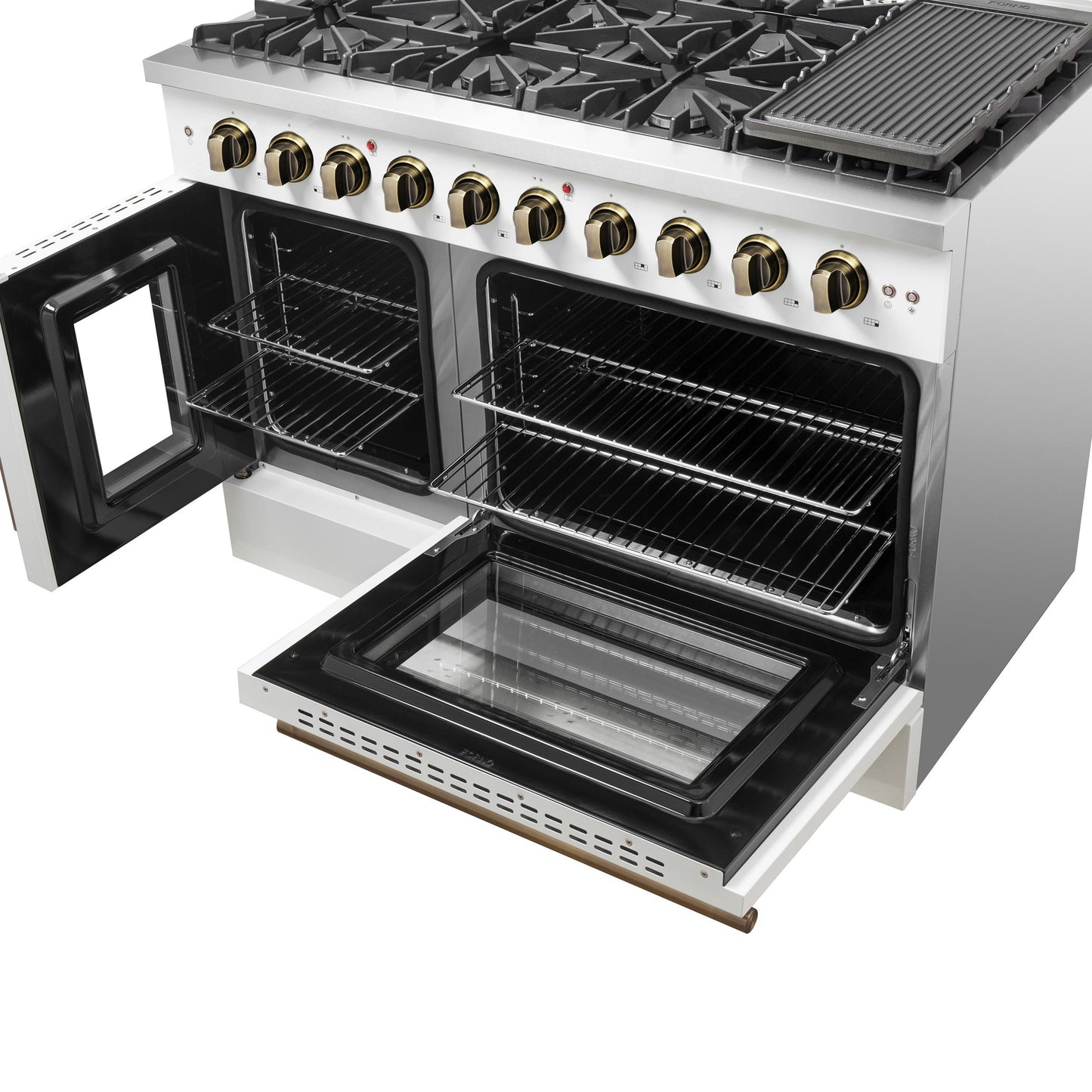 Forno FFSGS644448WHT Forno Galiano 48-Inch Freestanding French Door Gas Range, White & Antique Brass
