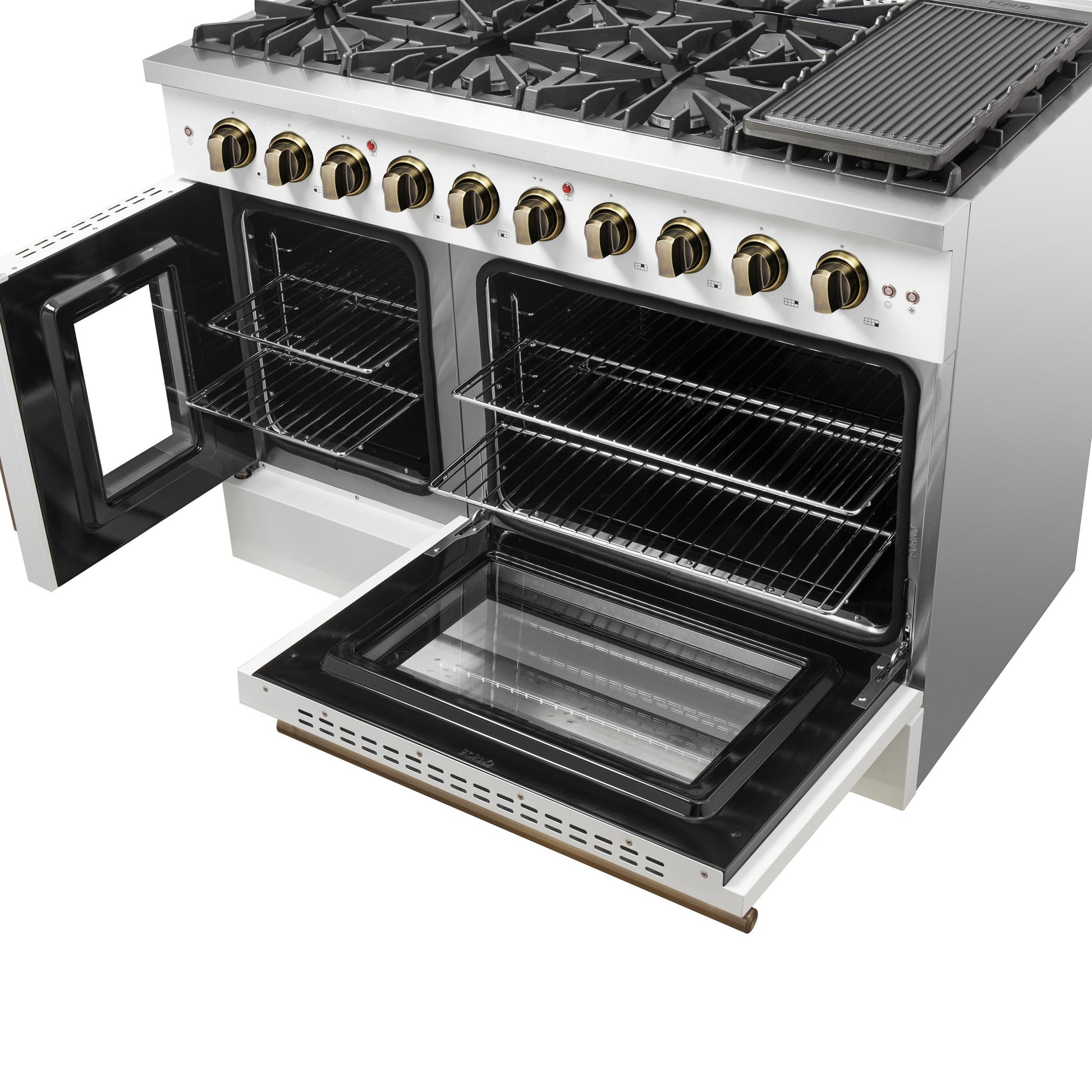 Forno FFSGS644448WHT Forno Galiano 48-Inch Freestanding French Door Gas Range, White & Antique Brass
