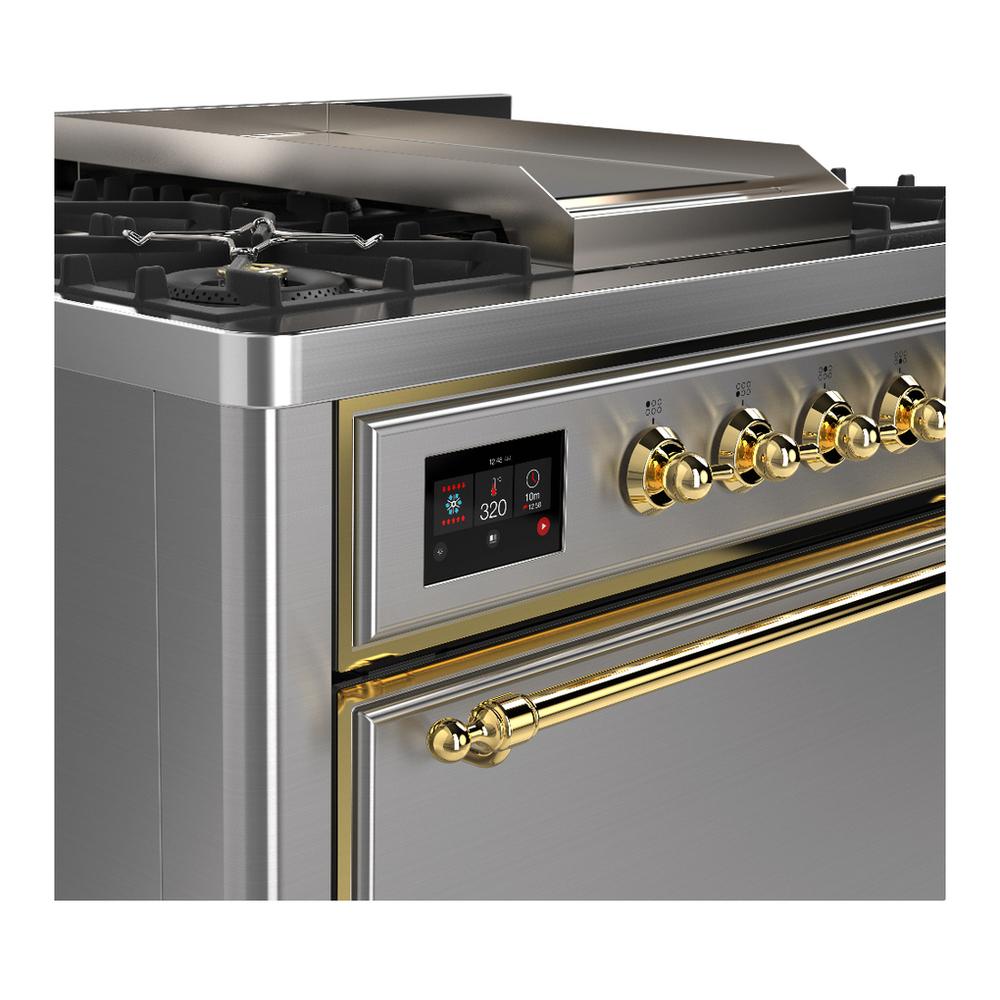 Ilve UM36FQNR3SSG Ilve Um36Fqnr3Ssg Majestic Iii 36 Inch Dual Fuel Range With 6 Black Brass Burners And Griddle, Dual Function Burner Up To 25,000 Btu (Solid Door, Stainless Steel, Brass, Natural Gas)