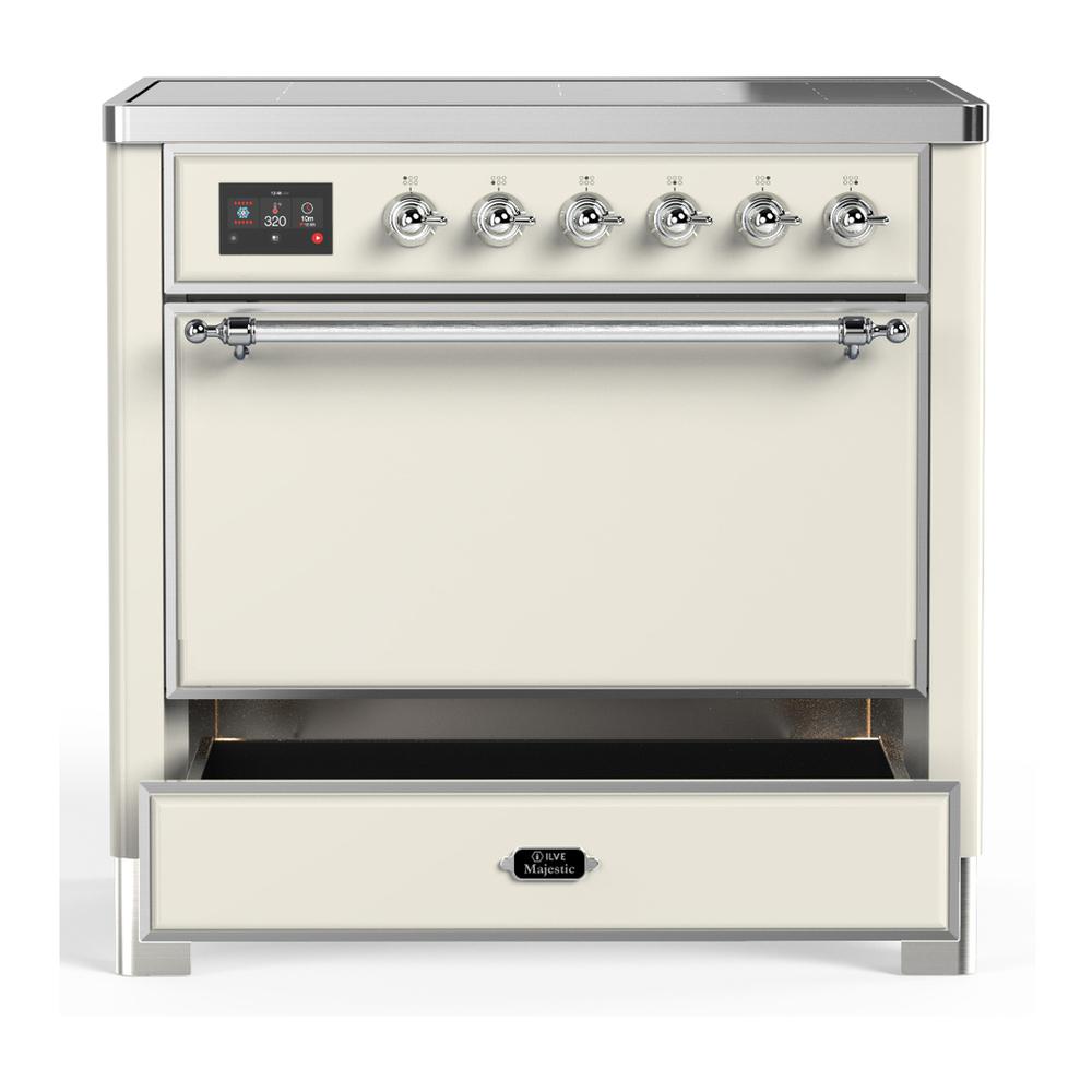 Ilve UMIB36QNR3AWC Ilve Umib36Qnr3Awc Majestic Iii 36 Inch Induction Range With 6 Elements, 3.5 Cu. Ft. Total Oven Capacity (Solid Door, Antique White, Chrome)