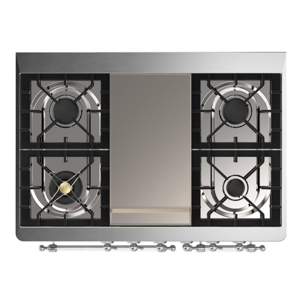 Ilve UMD40FNR3WHCLP Ilve Umd40Fnr3Whclp Majestic Iii 40 Inch Dual Fuel Range With 6 Burners And Griddle, Dual Function Burner Up To 25,000 Btu (Liquid Propane, Triple Glass Door, White, Chrome)