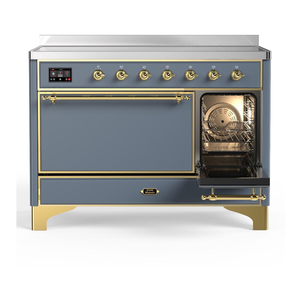Ilve UMIB48QNR3BGG Ilve Umib48Qnr3Bgg Majestic Iii 48 Inch Induction Range With 6 Elements, 5.02 Cu. Ft. Total Oven Capacity (Solid Door, Blue Grey, Brass)