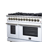 Forno FFSGS612548WHT Forno Massimo 48 Inch Freestanding Dual Fuel Range In White With Antique Brass Accessories, 8 Burners, 6.58 Cu. Ft. Convection Oven