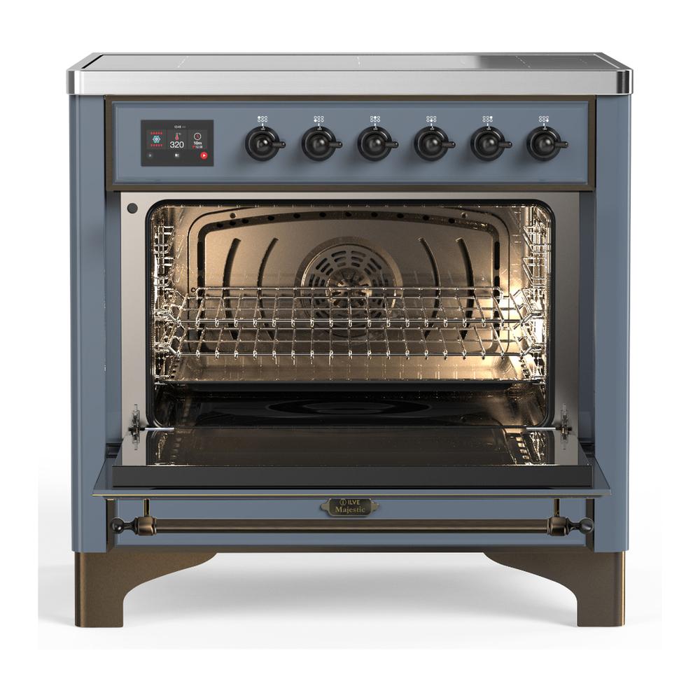 Ilve UMIB36NR3BGB Ilve Umib36Nr3Bgb Majestic Iii 36 Inch Induction Range With 6 Elements, 3.5 Cu. Ft. Total Oven Capacity (Triple Glass Door, Blue Grey, Burnished)