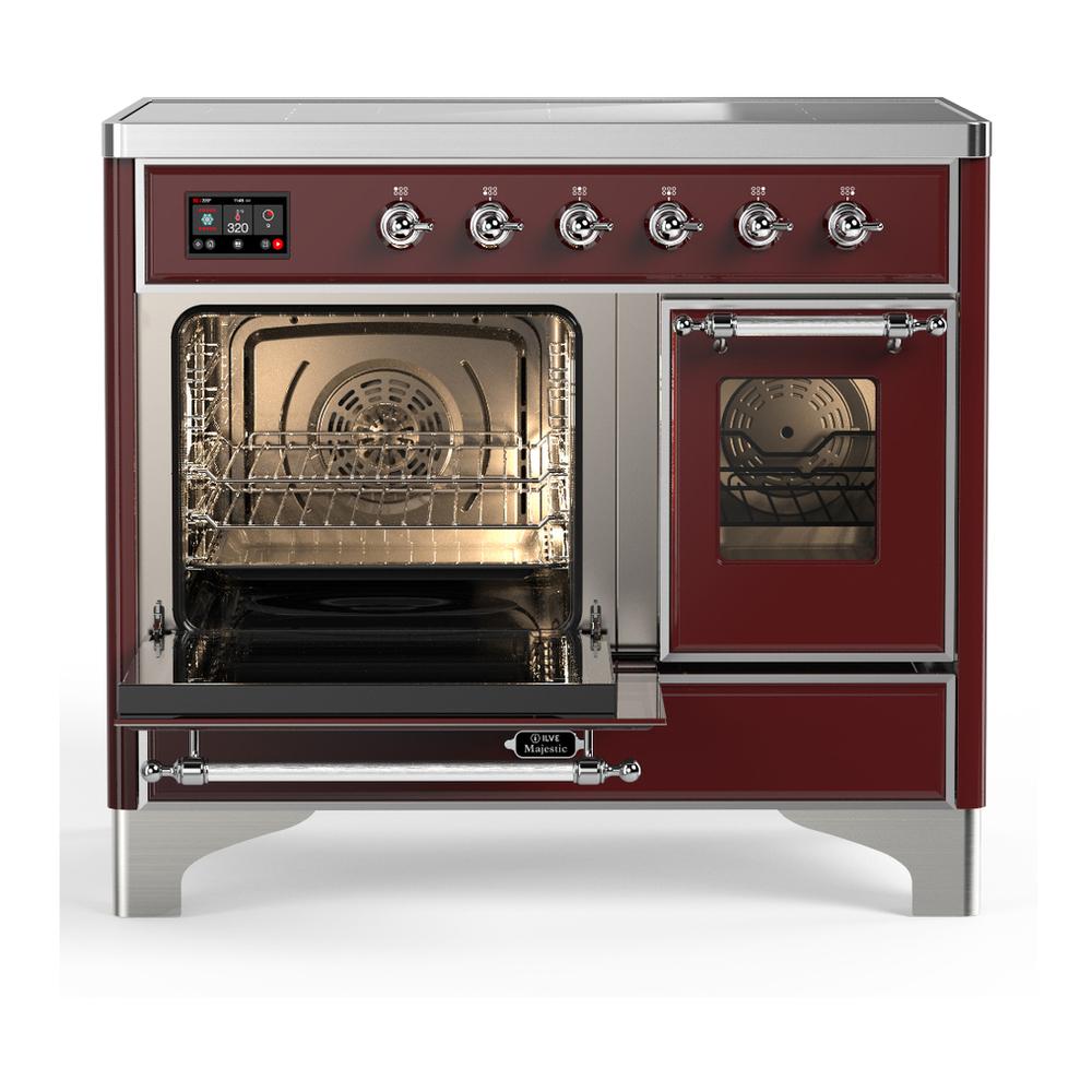 Ilve UMDIB40NR3BUC Ilve Umdib40Nr3Buc Majestic Iii 40 Inch Induction Range With 6 Elements, 3.82 Cu. Ft. Total Oven Capacity (Triple Glass Door, Burgundy, Chrome)