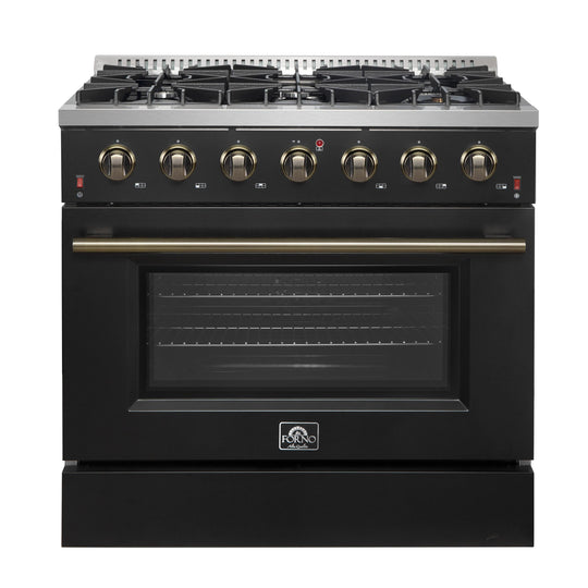 Forno FFSGS624436BLK Forno Galiano 36-Inch Freestanding Gas Range In Black With Antique Brass Design, 6 Burners, 83,000 Btu, 5.36 Cu.Ft. Convection Oven