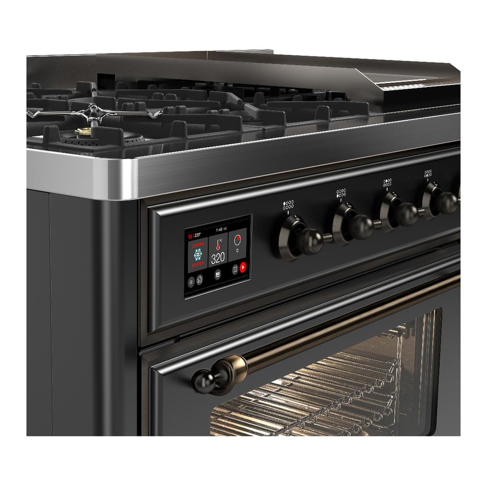 Ilve UM48FNR3MGB Ilve Um48Fnr3Mgb Majestic Iii 48 Inch Dual Fuel Range With 8 Burners And Griddle, Dual Function Burner Up To 25,000 Btu (Natural Gas, Triple Glass Door, Graphite Matte, Burnished)