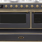 Ilve UM12FDNS3MGG Majestic Ii 48 Inch Dual Fuel Natural Gas Freestanding Range In Matte Graphite With Brass Trim