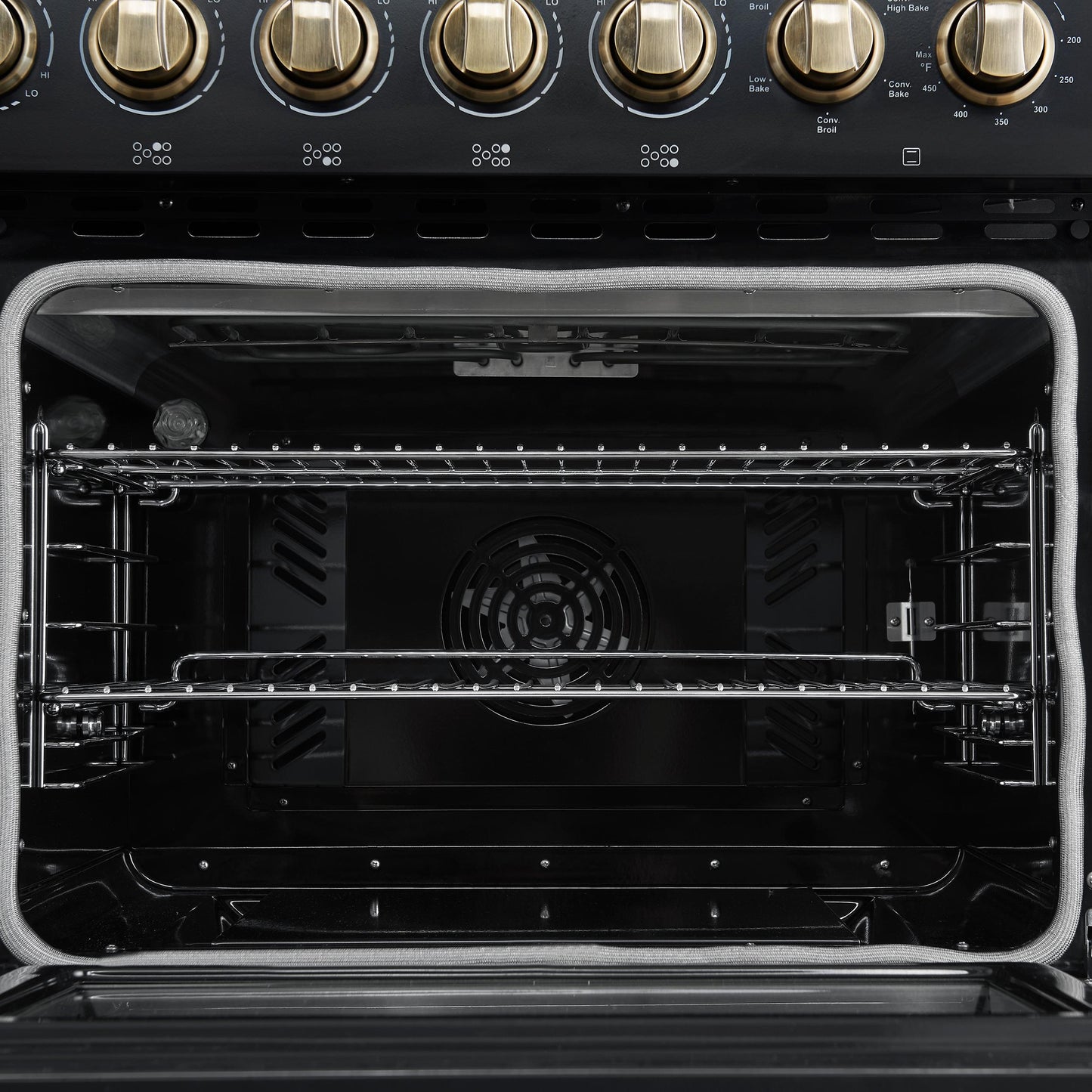 Forno FFSEL601148BLK Forno Paolo 48 Inch Freestanding Electric Range In Black With Antique Brass, 6.7 Cu.Ft, True Convection Oven, Energy Efficient