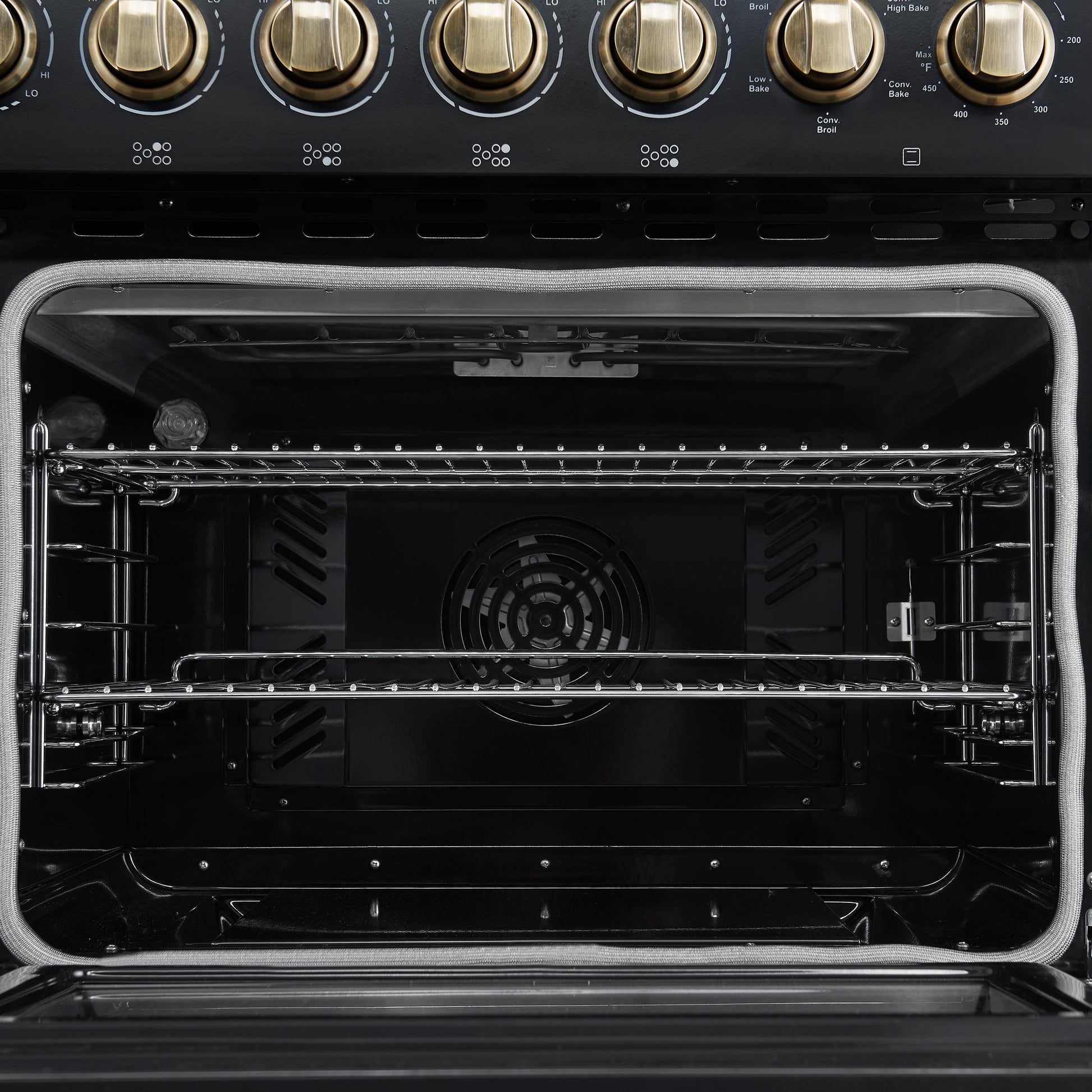 Forno FFSEL601148BLK Forno Paolo 48 Inch Freestanding Electric Range In Black With Antique Brass, 6.7 Cu.Ft, True Convection Oven, Energy Efficient