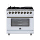 Forno FFSGS612536WHT Forno Massimo 36 Inch Freestanding Dual Fuel Range In White With Antique Brass Accessories, 6 Burners, 5.36 Cu. Ft. Convection Oven