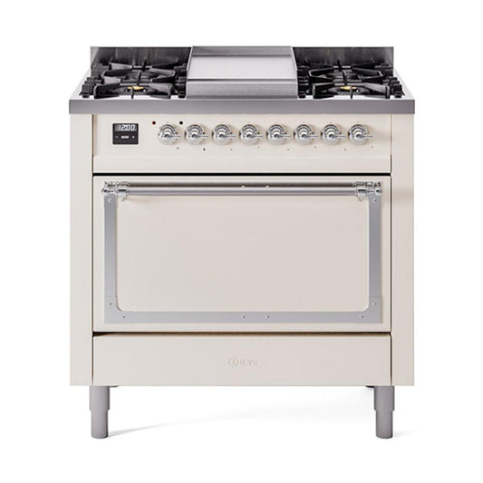 Ilve UN36FQNMPAWCLP Ilve Un36Fqnmpawclp Nostalgie Ii Noblesse 36" Dual Fuel Range (Liquid Propane, Solid Door, Antique White, Chrome)