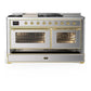 Ilve UM60FSNR3SSG Ilve Um60Fsnr3Ssg Majestic Iii 60 Inch Dual Fuel Range With 7 Burners, Griddle And French Top, Dual Function Burner With Up To 25,000 Btu (Natural Gas, Triple Glass Door, Stainless Steel, Brass)