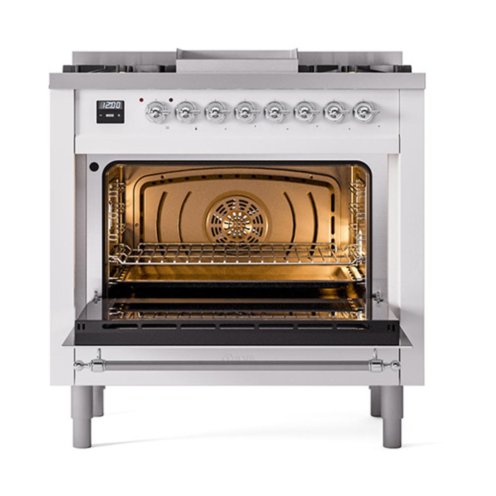 Ilve UN36FNMPRAC Ilve Un36Fnmprac Nostalgie Ii Noblesse 36" Dual Fuel Range (Natural Gas, Triple Glass Door, Ral, Chrome)
