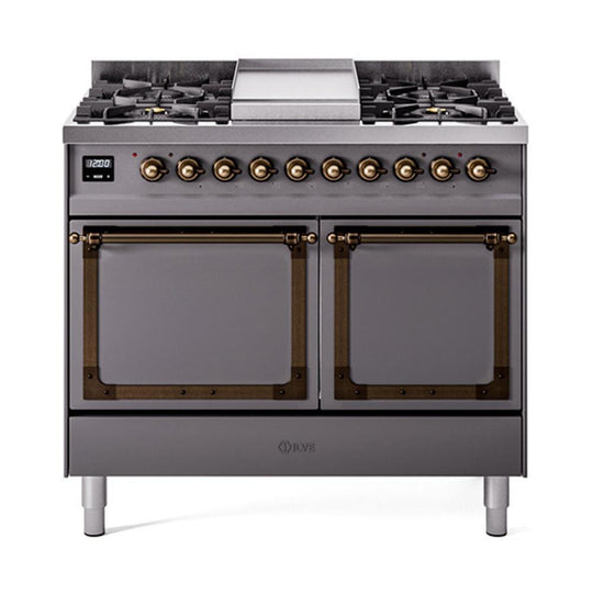 Ilve UND40FQNMPMGBLP Ilve Und40Fqnmpmgblp Nostalgie Ii Noblesse 40" Dual Fuel Range (Liquid Propane, Solid Door, Graphite Matte, Burnished)