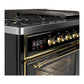 Ilve UM48FNR3BKG Ilve Um48Fnr3Bkg Majestic Iii 48 Inch Dual Fuel Range With 8 Burners And Griddle, Dual Function Burner Up To 25,000 Btu (Natural Gas, Triple Glass Door, Glossy Black, Brass)