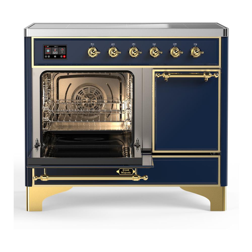 Ilve UMDIB40QNR3MBG Ilve Umdib40Qnr3Mbg Majestic Iii 40 Inch Induction Range With 6 Elements, 3.82 Cu. Ft. Total Oven Capacity (Solid Door, Midnight Blue, Brass)