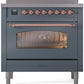 Ilve UPI366NMPBGP Nostalgie Ii 36 Inch Electric Freestanding Range In Blue Grey With Copper Trim