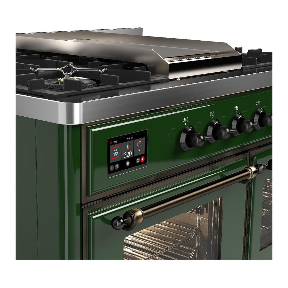 Ilve UMD40FNR3EGB Ilve Umd40Fnr3Egb Majestic Iii 40 Inch Dual Fuel Range With 6 Burners And Griddle, Dual Function Burner Up To 25,000 Btu (Natural Gas, Triple Glass Door, Emerald Green, Burnished)