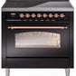 Ilve UPI366NMPBKP Nostalgie Ii 36 Inch Electric Freestanding Range In Glossy Black With Copper Trim