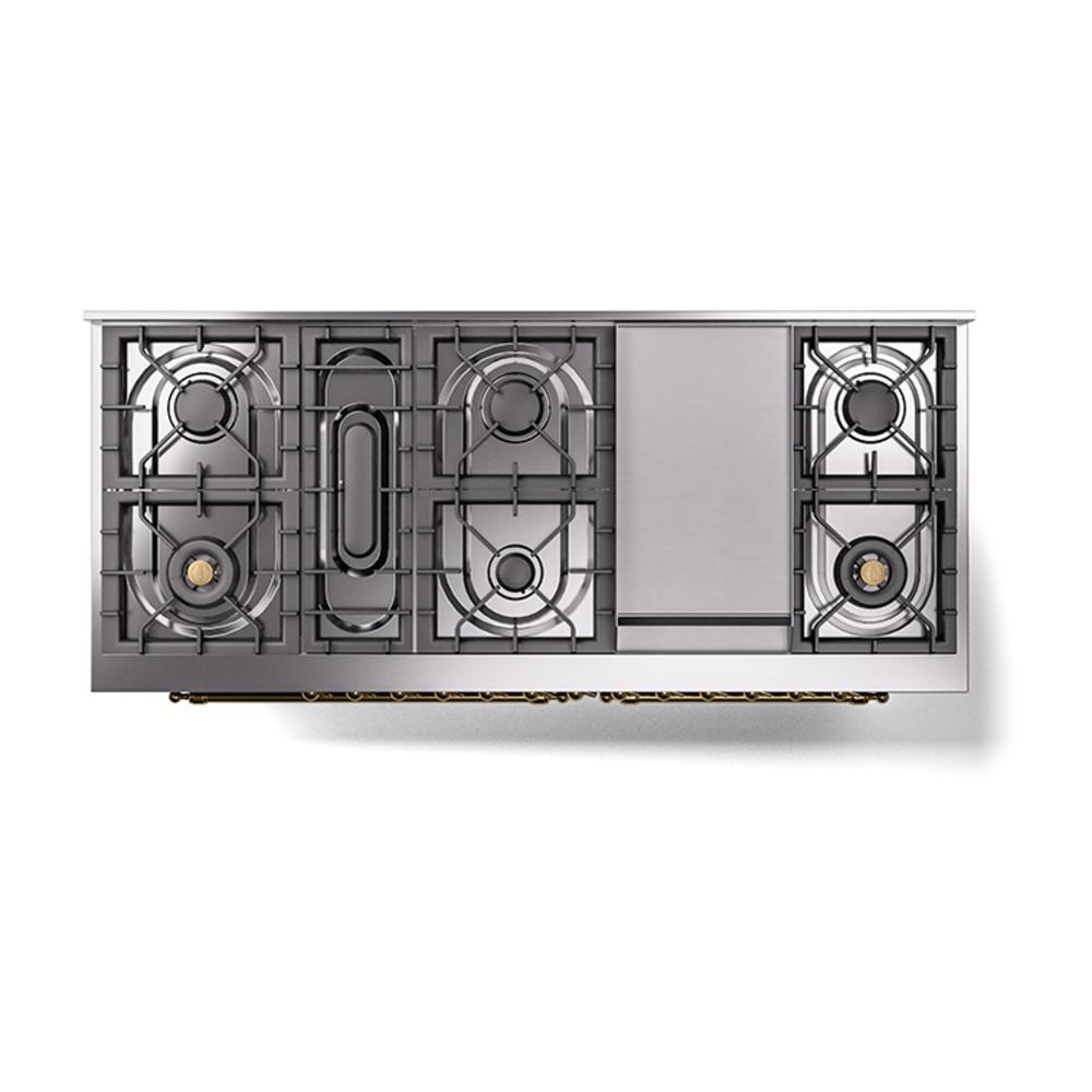 Ilve UN60FNMPMBG Ilve Un60Fnmpmbg Nostalgie Ii Noblesse 60" Dual Fuel Range (9 Sealed Burners + Griddle, Natural Gas, Triple Glass Door, Midnight Blue, Brass)