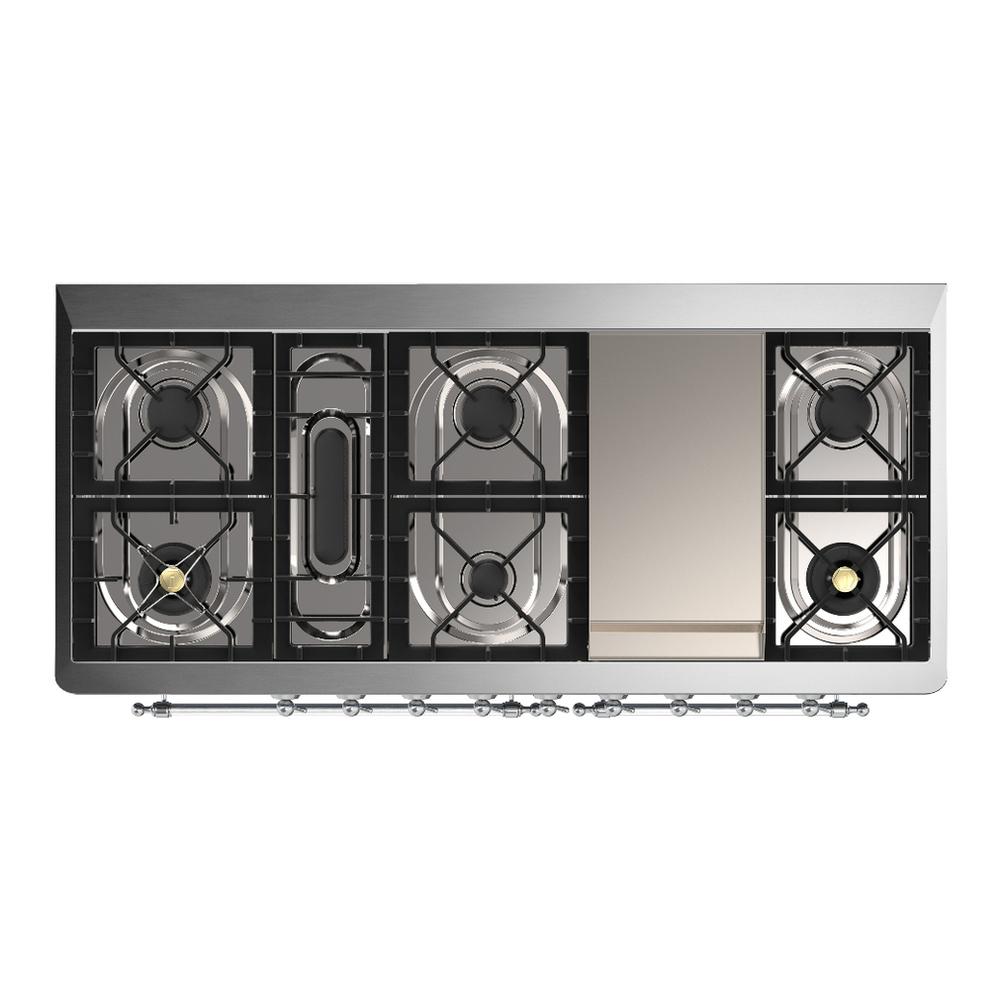 Ilve UM60FNR3AWC Ilve Um60Fnr3Awc Majestic Iii 60 Inch Dual Fuel Range With 9 Burners And Griddle, Dual Function Burner Up To 25,000 Btu (Natural Gas, Triple Glass Door, Antique White, Chrome)