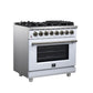 Forno FFSGS612536WHT Forno Massimo 36 Inch Freestanding Dual Fuel Range In White With Antique Brass Accessories, 6 Burners, 5.36 Cu. Ft. Convection Oven