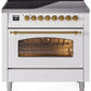 Ilve UPI366NMPWHG Nostalgie Ii 36 Inch Electric Freestanding Range In White With Brass Trim