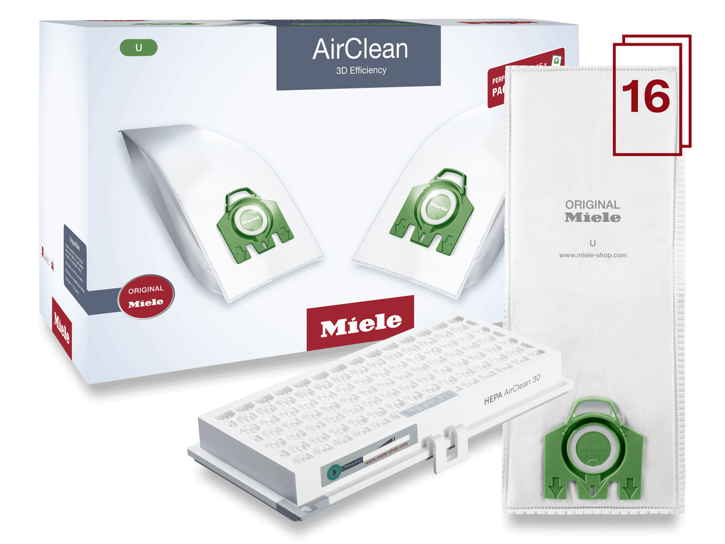 Miele UHA30PERFORMANCEAIRCLEAN3D Performance Pack Airclean 3D Efficiency U - 16 Dustbags And 1 Hepa Airclean Filter At A Discount Price