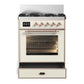 Ilve UM30NR3AWP Ilve Um30Nr3Awp Majestic Iii 30 Inch Dual Fuel Range With 5 Black Brass Burners, Dual Function Burner Up To 25,000 Btu (Natural Gas, Triple Glass Door, Antique White, Copper)