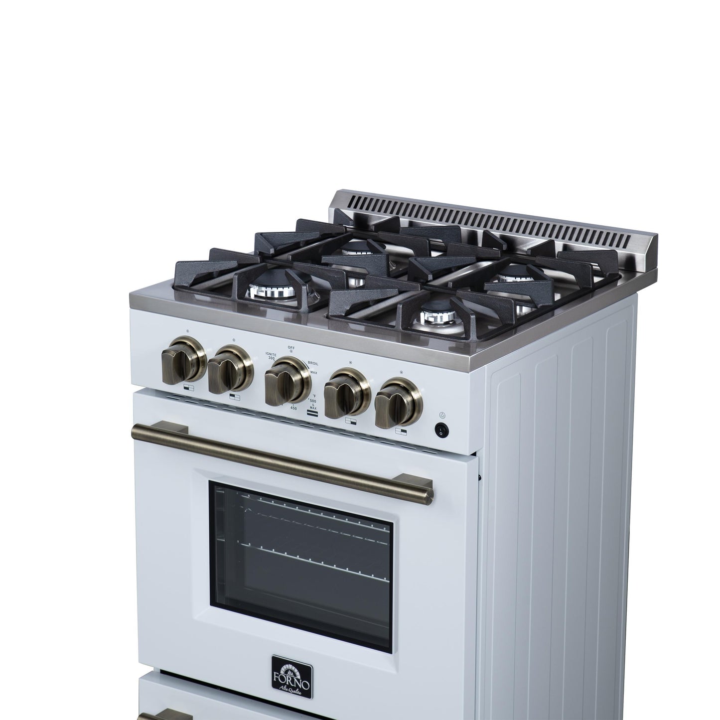 Forno FFSGS627224WHT Forno Breno 24 Inch Freestanding Gas Range In White With Antique Brass, Compact Design