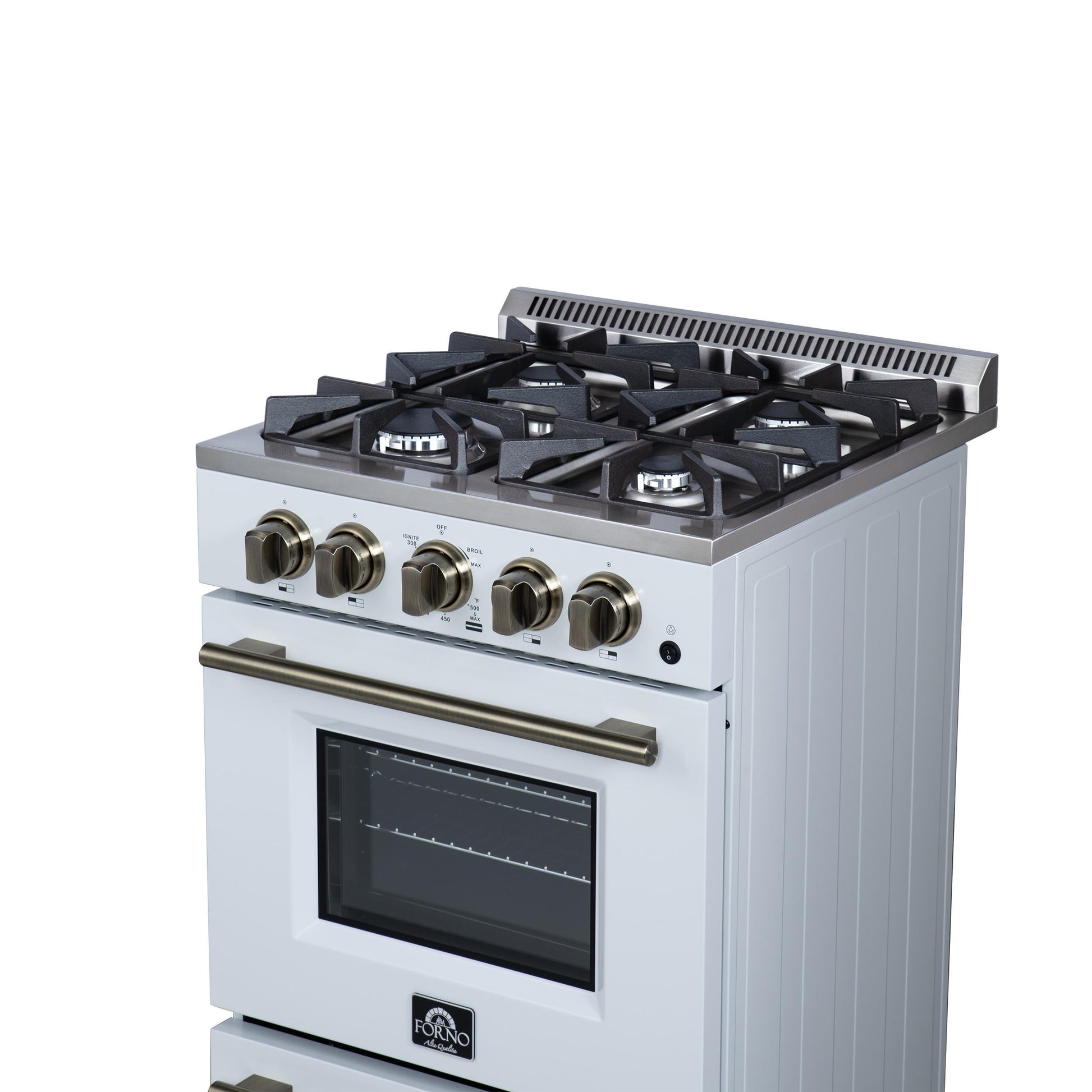 Forno FFSGS627224WHT Forno Breno 24 Inch Freestanding Gas Range In White With Antique Brass, Compact Design