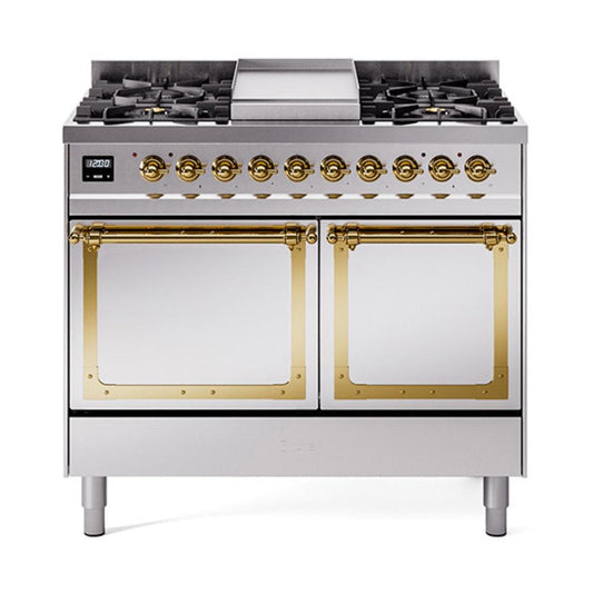 Ilve UND40FQNMPSSGLP Ilve Und40Fqnmpssglp Nostalgie Ii Noblesse 40" Dual Fuel Range (Liquid Propane, Solid Door, Stainless Steel, Brass)