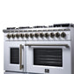 Forno FFSGS638748WHT Forno Capriasca 48 Inch Freestanding French Door Dual Fuel Range In White With Antique Brass Accessories, 8 Burners, True Convection Oven