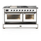Ilve UM60FSNR3WHB Ilve Um60Fsnr3Whb Majestic Iii 60 Inch Dual Fuel Range With 7 Burners, Griddle And French Top, Dual Function Burner With Up To 25,000 Btu (Natural Gas, Triple Glass Door, White, Burnished)
