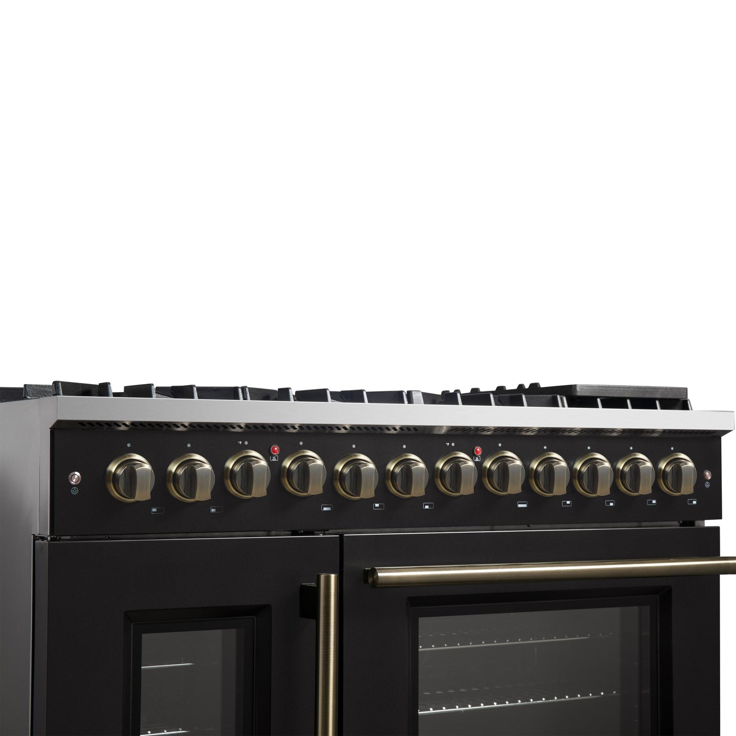 Forno FFSGS635648BLK Forno Galiano 48-Inch French Door Dual Fuel Range, Black & Antique Brass Design, 8 Sealed Burners - 107,000 Btu, Griddle, 6.58 Cu.Ft. Double Ovens