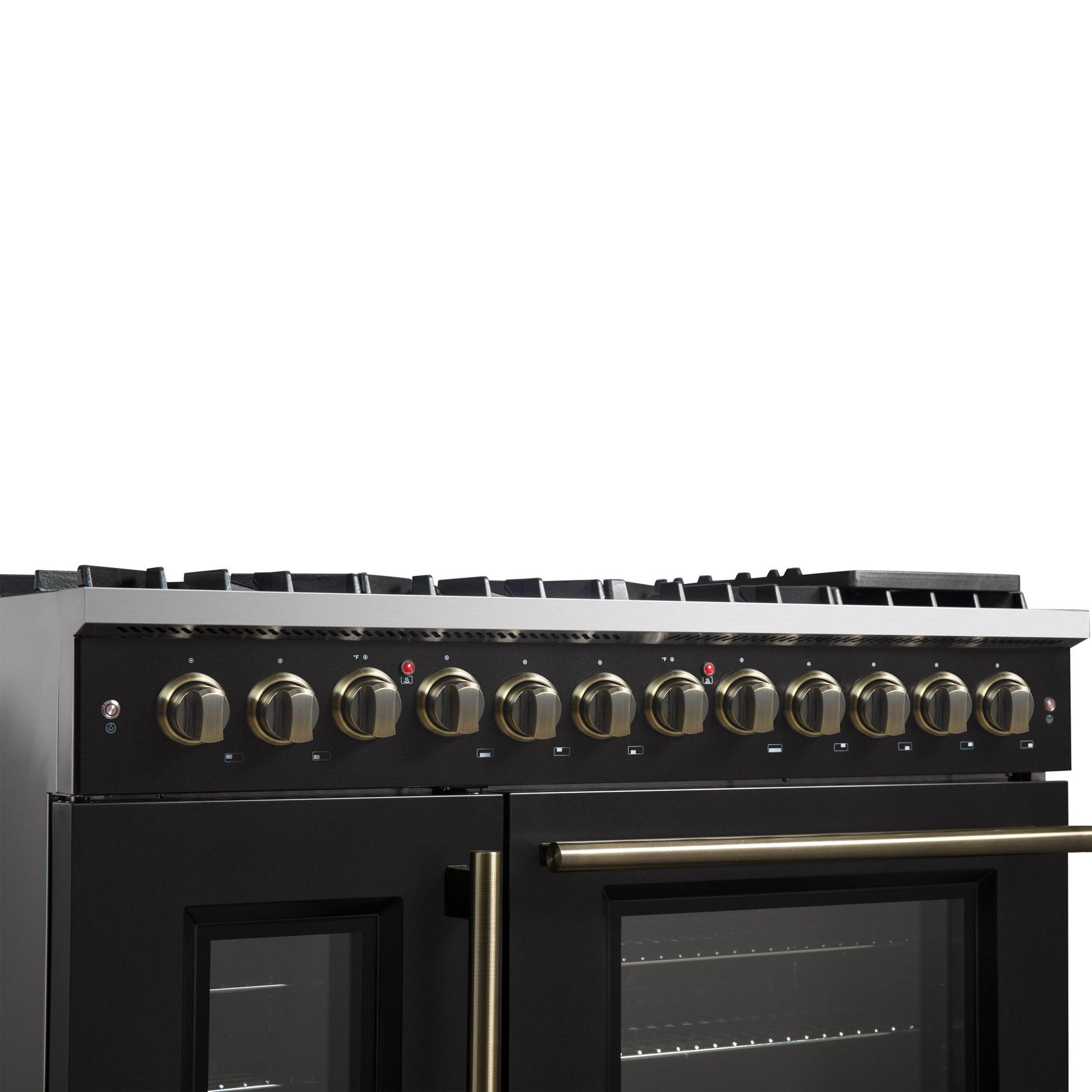 Forno FFSGS635648BLK Forno Galiano 48-Inch French Door Dual Fuel Range, Black & Antique Brass Design, 8 Sealed Burners - 107,000 Btu, Griddle, 6.58 Cu.Ft. Double Ovens