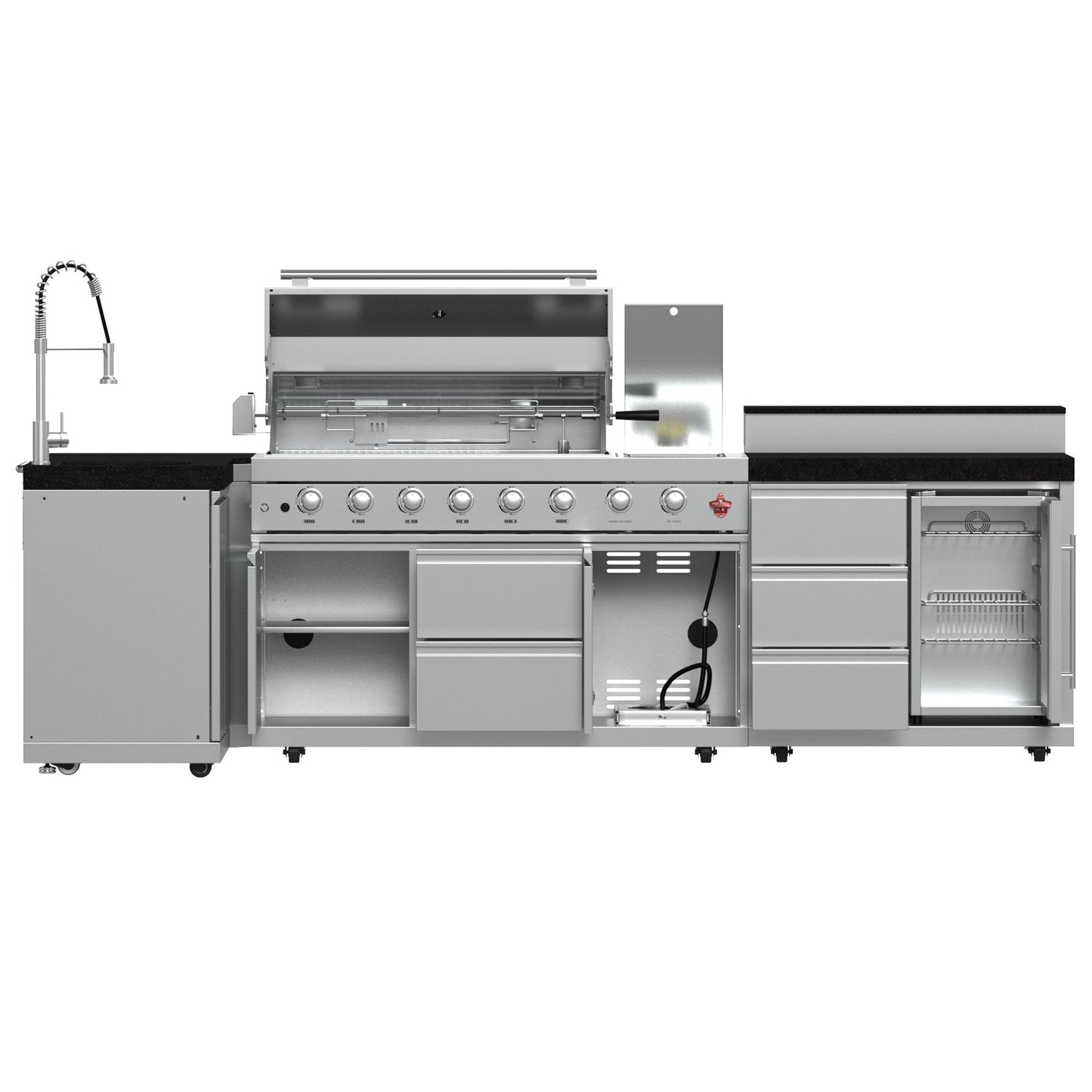 Forno FODKT2520BLK Forno Bulnes 40-Inch Bbq, 95,000 Btu, 5 Burners, Sear & Rotisserie Infrared With Side Burner, Stainless Steel Outdoor Kitchen With 1.8 Cu.Ft. Beverage Center & Black Granite Countertops