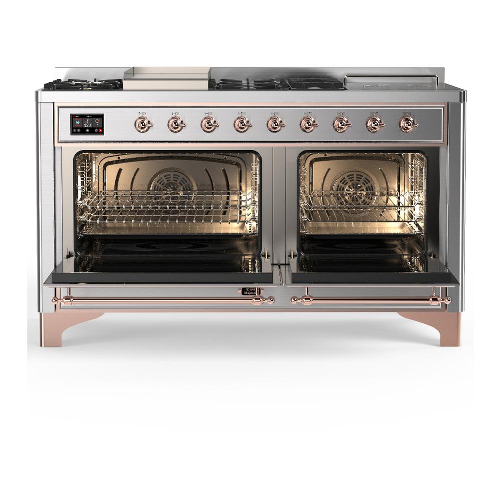Ilve UM60FSNR3SSPLP Ilve Um60Fsnr3Ssplp Majestic Iii 60 Inch Dual Fuel Range With 7 Burners, Griddle And French Top, Dual Function Burner With Up To 25,000 Btu (Liquid Propane, Triple Glass Door, Stainless Steel, Copper)