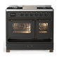 Ilve UMD40FNR3MGB Ilve Umd40Fnr3Mgb Majestic Iii 40 Inch Dual Fuel Range With 6 Burners And Griddle, Dual Function Burner Up To 25,000 Btu (Natural Gas, Triple Glass Door, Graphite Matte, Burnished)