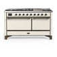 Ilve UM60FQNR3AWBLP Ilve Um60Fqnr3Awblp Majestic Iii 60 Inch Dual Fuel Range With 9 Burners And Griddle, Dual Function Burner Up To 25,000 Btu (Liquid Propane, Solid Door, Antique White, Burnished)