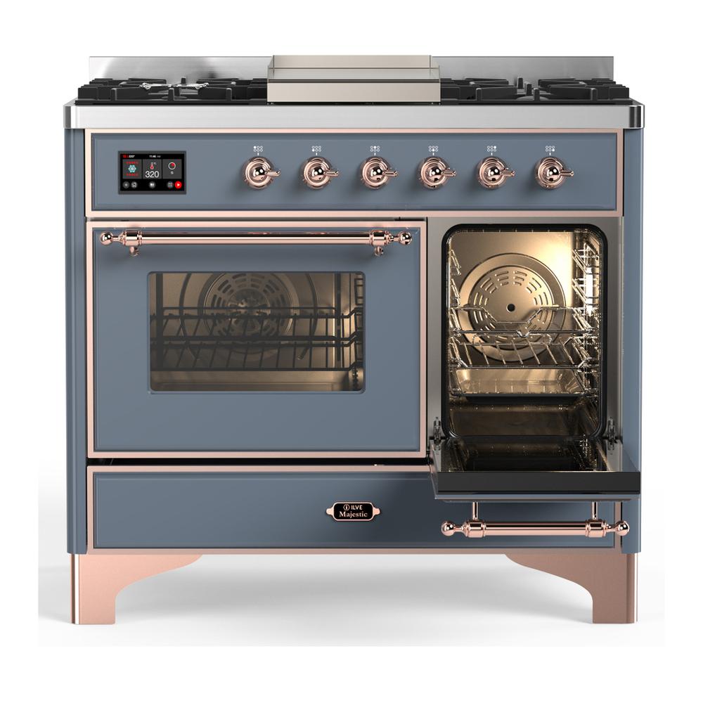 Ilve UMD40FNR3BGP Ilve Umd40Fnr3Bgp Majestic Iii 40 Inch Dual Fuel Range With 6 Burners And Griddle, Dual Function Burner Up To 25,000 Btu (Natural Gas, Triple Glass Door, Blue Grey, Copper)