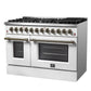 Forno FFSGS615648WHT Galiano 48-Inch Dual Fuel Range White & Antique Brass Design With 8 Sealed Burners 107,000 Btu, 6.58 Cu. Ft. Double Ovens & Griddle