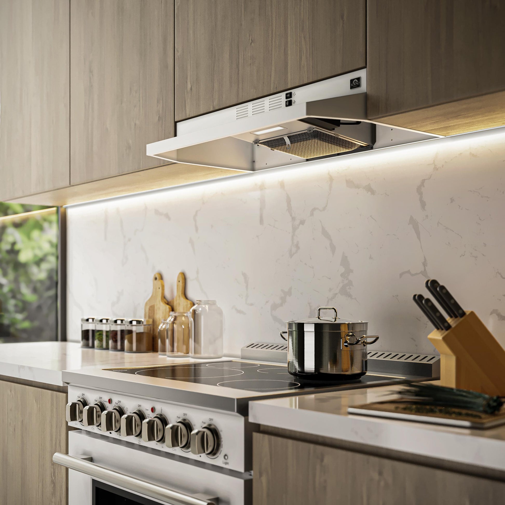 Forno FRHUC520030WHT Forno Cappa 30-Inch Under Cabinet Range Hood, White, 200 Cfm, Convertible, Led Lighting